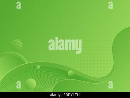 Abstrakter grüner Verlaufshintergrund mit Kreisen und Rasterpunkten. Stock Vektor