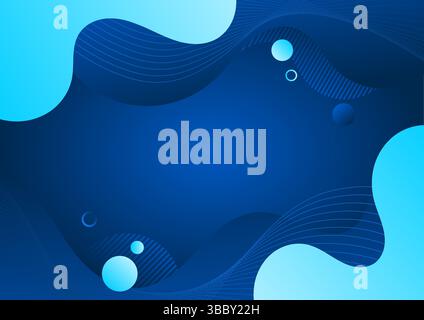 Abstrakte flüssige Form blauer Verlaufshintergrund mit Wellen und Blasen Stock Vektor
