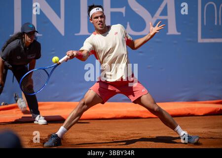 Turin, Italien. Mai 2025. Daniel ALTMAIER aus Deutschland im Einsatz während des SF-Spiels gegen Alexander BUBLIK aus Kasachstan beim ATP CHALLENGER PIEMONTE OPEN 2025 im Circolo della Stampa Sporting in Turin (Italien). ALTMAIER verlor das Spiel mit 2:6-4:6. Quelle: Riccardo Righetti/Alamy Live News Stockfoto