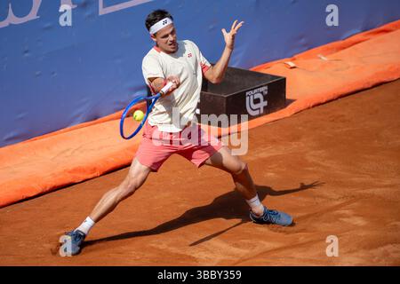 Turin, Italien. Mai 2025. Daniel ALTMAIER aus Deutschland im Einsatz während des SF-Spiels gegen Alexander BUBLIK aus Kasachstan beim ATP CHALLENGER PIEMONTE OPEN 2025 im Circolo della Stampa Sporting in Turin (Italien). ALTMAIER verlor das Spiel mit 2:6-4:6. Quelle: Riccardo Righetti/Alamy Live News Stockfoto