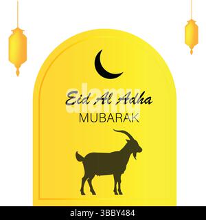 Minimalistische Eid Al Adha Karte mit gelbem Bogen und Ziegensilhouette Stock Vektor