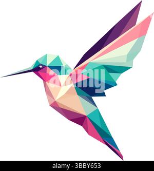 Bunte Polygon-Illustration eines Kolibri Stock Vektor