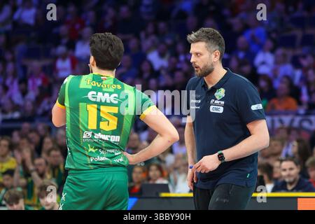 Lodz, Polen. Mai 2025. CEV Champions Legue Volley 2025 Finale vier Halbfinale JSW Jastrzebski Wegiel gegen Aluron CMC Warta Zawiercie. Quelle: Anna Klepaczko LUMIKA/Alamy Live News Stockfoto