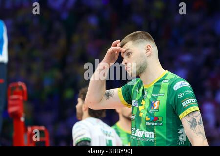 Lodz, Polen. Mai 2025. CEV Champions Legue Volley 2025 Finale vier Halbfinale JSW Jastrzebski Wegiel gegen Aluron CMC Warta Zawiercie. Quelle: Anna Klepaczko LUMIKA/Alamy Live News Stockfoto