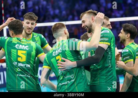Lodz, Polen. Mai 2025. CEV Champions Legue Volley 2025 Finale vier Halbfinale JSW Jastrzebski Wegiel gegen Aluron CMC Warta Zawiercie. Quelle: Anna Klepaczko LUMIKA/Alamy Live News Stockfoto