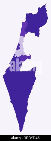 Karte von Israel mit Regionen. Nur eine einfache Ländergrenzkarte mit regionaler Aufteilung. Dunkelviolett. Stock Vektor