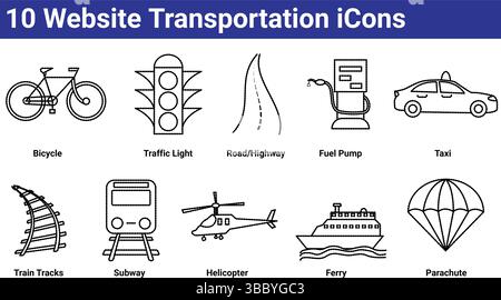 10 Symbole für den Transport auf der Website gesetzt Stock Vektor