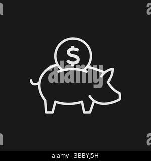 Minimalistischer Piggy Bank Icon Vektor einfache Umrissillustration der Sparungen mit Dollar Münze Grafik Stock Vektor