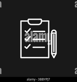 Checklistensymbol Vektor einfache Umrissdarstellung der Zwischenablage mit Häkchen und Bleistiftgrafik Stock Vektor