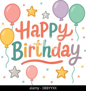 „Happy Birthday“-Schriftzug mit bunten Ballons – festliches Celebration Design Stock Vektor
