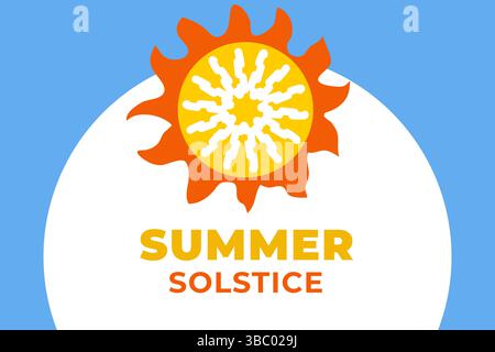 Sommersonnenwende Hintergrund mit Sonne und Inschrift. Stock Vektor