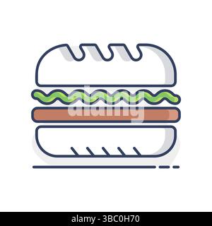 Vektor-Symbol für U-Bahn-Sandwich. Fast-Food-Zeichen. Diagrammsymbol für das Kochen von Website und Apps Design, Logo, App, UI Stock Vektor