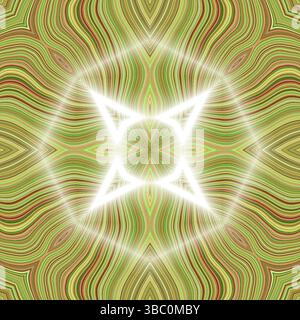 Golden Olive Starburst Design – abstraktes Strahlungsmuster mit welligem Hintergrund für Tech-, Fashion- und Festival-Poster Stockfoto