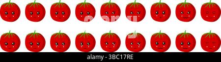 Süßes Obst- und Gemüseemoji-Set mit Tomaten für Web- und Zeichentrickfiguren. Stock Vektor