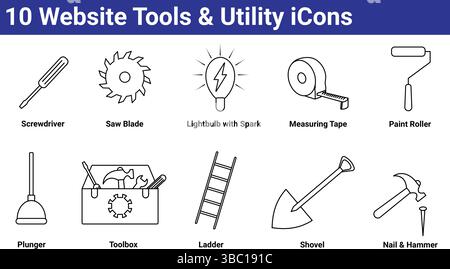 10 Symbolsätze für Website-Tools und Dienstprogramme Stock Vektor