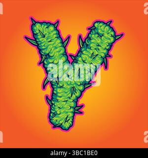 Logo Buchstabe Y in Marihuana Form Vektor Illustrationen für Ihre Arbeit Logo, Merchandise T-Shirt, Aufkleber und Label Designs, Poster, Grußkarten adve Stock Vektor