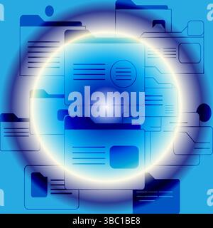 Blaues Symbol für leuchtende Dokumente – Hintergrundbild für digitale Dateiverwaltung und Design der technischen Benutzeroberfläche Stock Vektor
