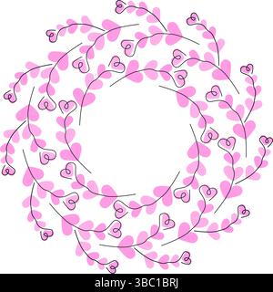Charmante handgezeichnete rosa Herzen Formen Zweige auf Herzen Punkte Kreisrahmen Kopierraum Vorlage Idee. Vektor-Illustration St. Valentinstag Gruß Thematische Karten, Promo Faltblätter, Preis, Etikett, Banner Stock Vektor