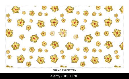 Fröhliches nahtloses Muster in Gelb und Rot mit geometrischer Blume Stock Vektor