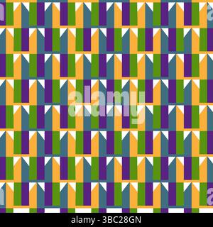 Abstrakte nahtlose geometrische Muster Bunte Box Streifen Tapete. Vektorgrafik mit rechteckigem Fliesenmuster. Design für Böden, Mode, Stoff, Textilien Stock Vektor
