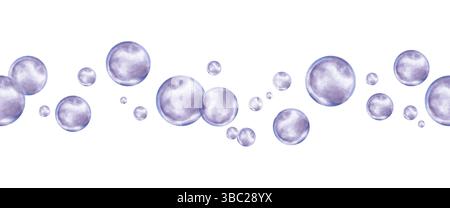 Aquarelldelfine schwimmen und springen zwischen Wasserblasen in blauen Farben nahtlose Grenze isolierten Hintergrund. Meerestiere Illustration. Verziert für Stockfoto