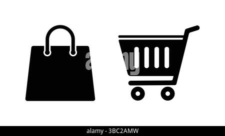 Einkaufstasche und Warenkorb Silhouette Symbol Set auf weißem Hintergrund Vektor Illustration Stock Vektor