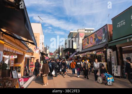 KAMAKURA, JAPAN - 8. November 2024: Menschen laufen in der Komachi Dori Straße Stockfoto