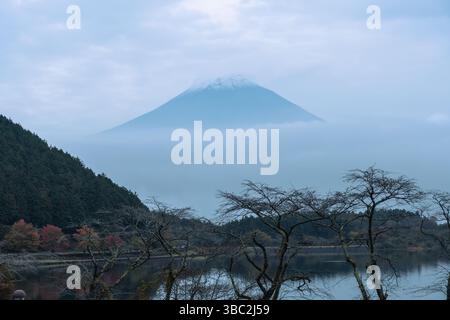 Blick auf den Tanuki-See mit Ahornbäumen am Abend Stockfoto