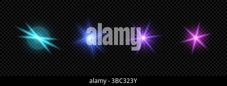 Helle Objektivlichter, die in verschiedenen Farben und Formen leuchten, sorgen für einen schönen Lichteffekt auf schwarzem Hintergrund für Grafikdesign-Projekte Stock Vektor