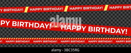 Rote Bänder mit Happy Birthday Text, fröhliche Feststimmung. Helles Geburtstagsband für Partydekor, Einladungen, Grußbanner. Flach digital Stock Vektor