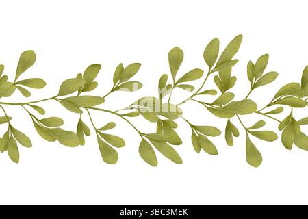 Süße grüne Blätter auf einem Zweig. Aquarellabbildung. Nahtloser horizontaler Rand mit Sommergrün, isoliert auf weißem Hintergrund. Für das Thema o Stockfoto
