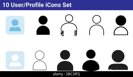 10 Benutzer-/Profilsymbole: Einfache Vektorgrafiken Stock Vektor