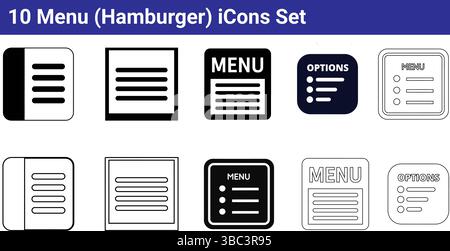 10 Menü-Symbole (Hamburger) Set: Einfache Vektorgrafiken Stock Vektor