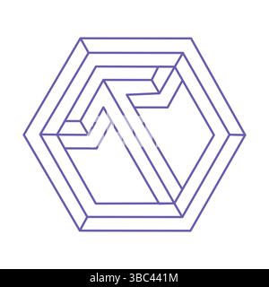 Unmögliche Formen. Heilige Geometrie. Optische Illusionsfigur. Abstrakte ewige geometrische Objekte. Optische Kunst. Unmögliche Geometrieform auf einem weiß Stock Vektor