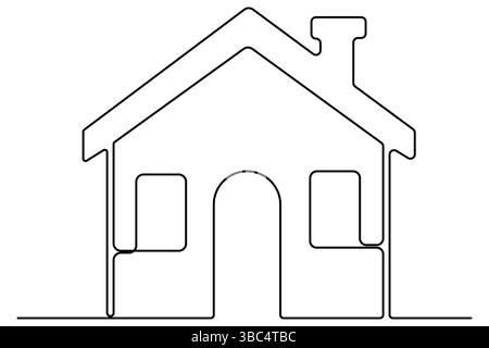 Durchgehende einzeilige Zeichnung House Concept Art Illustration von weißem Hintergrund Stock Vektor