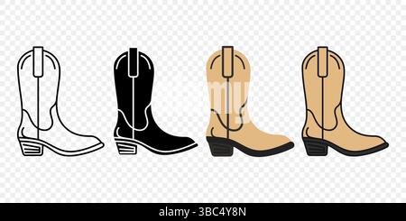 Cowboy Boot Vector Set. Westlicher Stil Cowboy Boot Illustration für Branding, minimalistischer Cowboy Boot Vektor Symbol für Logo Design. Moderner Western Cowboy Stock Vektor