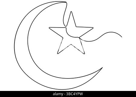 Einzeilige Zeichnung mit Mondsichel und minimalistischem ramadan-Vektor-Design Stock Vektor