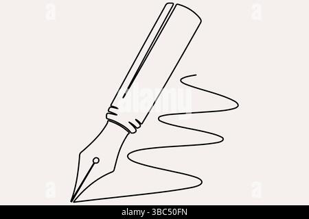 Stift Schreibsymbol durchgehende einzeilige Zeichnung Umrissvektorillustration auf weißem Hintergrund Stock Vektor