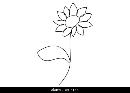 Setzt die einzeilige Zeichnung einer Sonnenblumen- und Blattvektorillustration fort Stock Vektor