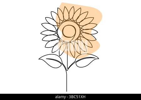 Setzt die einzeilige Zeichnung einer Sonnenblumen- und Blattvektorillustration fort Stock Vektor