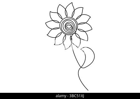 Setzt die einzeilige Zeichnung einer Sonnenblumen- und Blattvektorillustration fort Stock Vektor