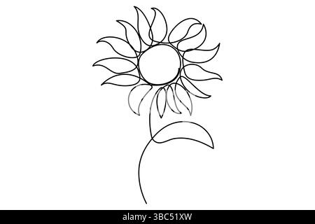 Setzt die einzeilige Zeichnung einer Sonnenblumen- und Blattvektorillustration fort Stock Vektor