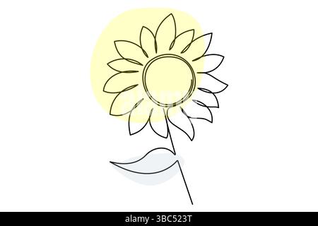 Setzt die einzeilige Zeichnung einer Sonnenblumen- und Blattvektorillustration fort Stock Vektor
