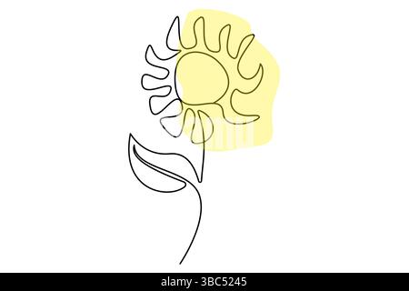 Setzt die einzeilige Zeichnung einer Sonnenblumen- und Blattvektorillustration fort Stock Vektor