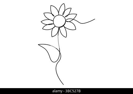 Setzt die einzeilige Zeichnung einer Sonnenblumen- und Blattvektorillustration fort Stock Vektor