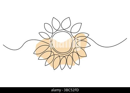 Setzt die einzeilige Zeichnung einer Sonnenblumen- und Blattvektorillustration fort Stock Vektor