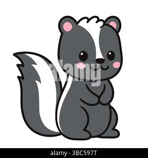 Niedliche Zeichentrickzeichnung mit Stinktier. Kawaii-Vektor-ClipArt-Illustration. Stock Vektor