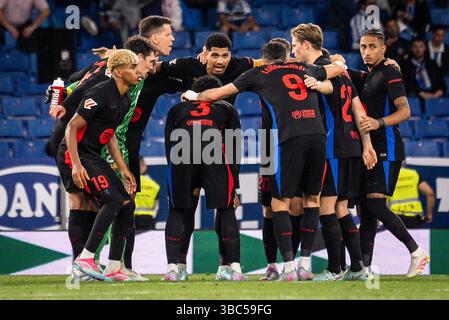 Barcelona, Espagne. Mai 2025. Team von Barcelona während des spanischen Meisterschaftsspiels La Liga zwischen RCD Espanyol und FC Barcelona am 15. Mai 2025 im RCDE-Stadion in Barcelona, Spanien - Foto Matthieu Mirville (Joma Garcia)/DPPI Credit: DPPI Media/Alamy Live News Stockfoto