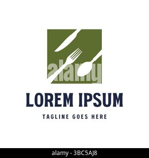 Quadratische Form mit Löffel Gabelmesser für Restaurant Chef Rezept Catering grafische Illustration Stock Vektor