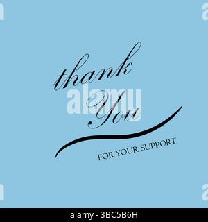 Elegante Danksagung mit Schriftart auf blauem Hintergrund Stock Vektor